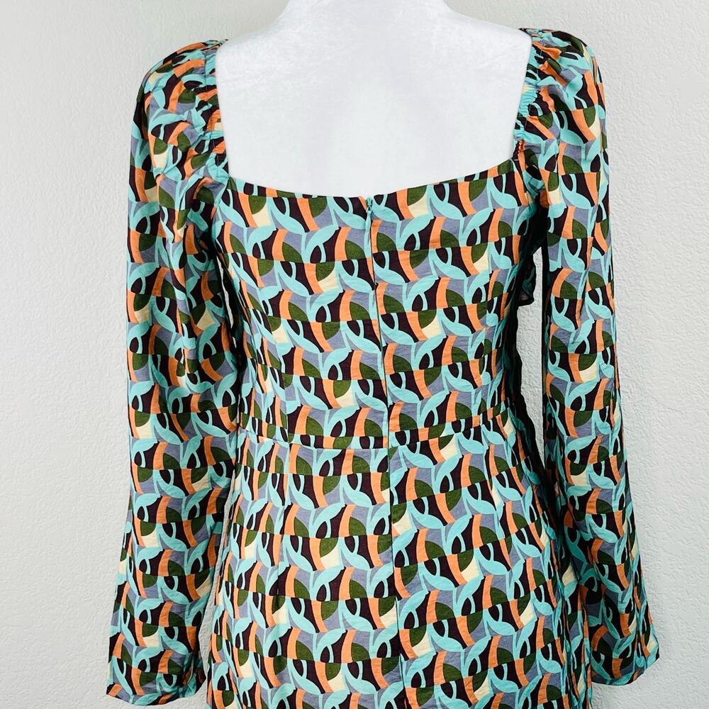 Topshop Geometric Cutout Mini Dress Green Orange Retro 70s Mod Festival 6 NWOT - Picture 11 of 15